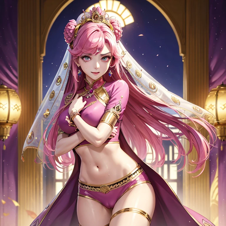 装飾的なGorgeousドレスを着た女性, Flowers in hair, CG society hot topic, Fantasy art, ((Beautiful Fantasy Empress)), アニメのgoddess,  8K high quality, detailed art, 美しく優雅なQueen, Beautiful Celestial Magician, Very luxurious, (((Sweaty,Sweat pours down,I'm showing my ass here,Emphasis on the crotch,beautiful pussy line,Anal hole,Pee))),gem, nice, wonderful, Gorgeous, noble, Noble,  (((goddess))), Queen,(((Indian style decoration))),Glowing Skin,Perfect Face,parvati, pink eyes, veil, jewelry, earrings, bracelet, crop top, midriff, navel