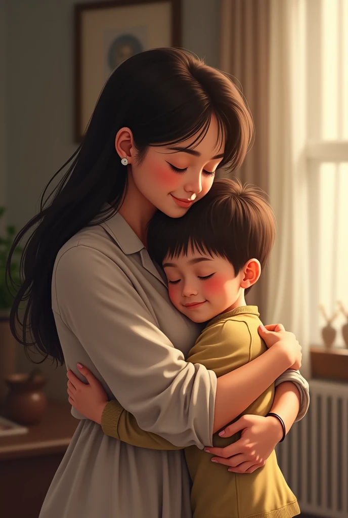 A hug from a mother to a son
