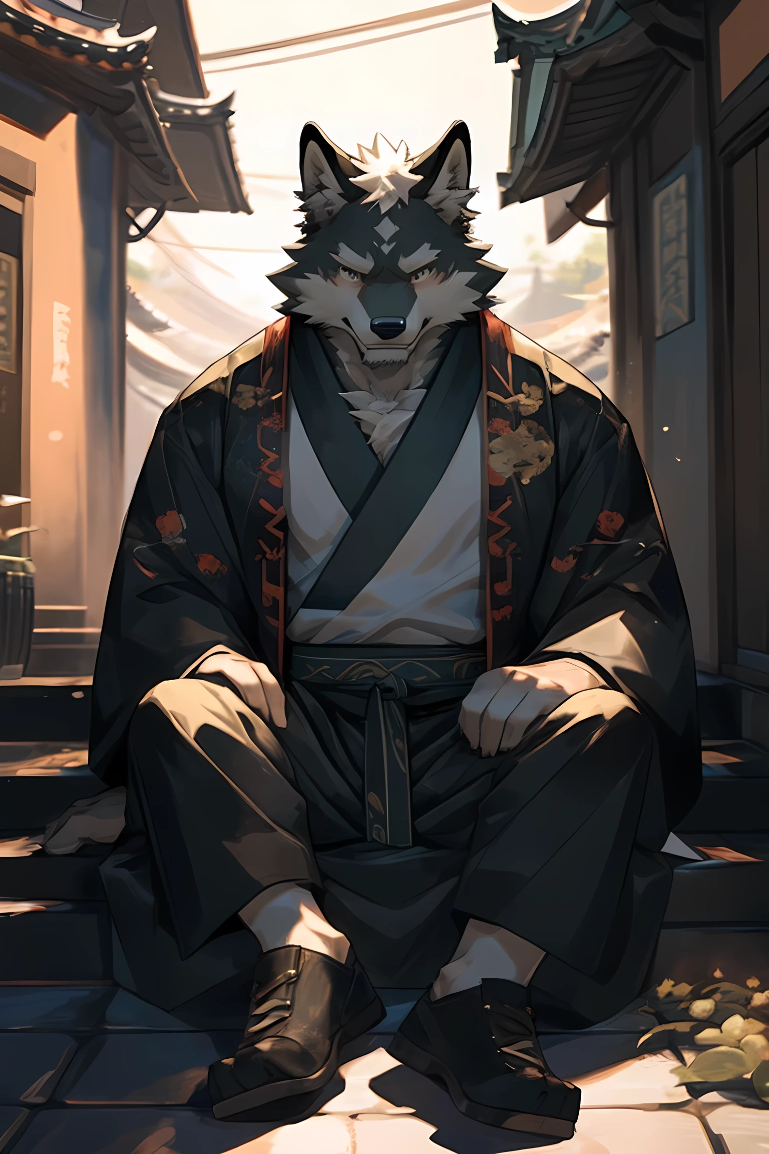 best quality，8k，The clearest，Highest resolution，Male gray wolf［Son：0.6］，ExpressionDrunk［Drunk：0.7］，Body［Short stature：0.6］，Wearing Dark green Hanfu［Dark green Hanfu；0.8］，Wearing Black Hanfu trousers［Black Hanfu trousers：0.9］，Lying in the dark street，The hands are tied in chains，The eyes are blindfolded，