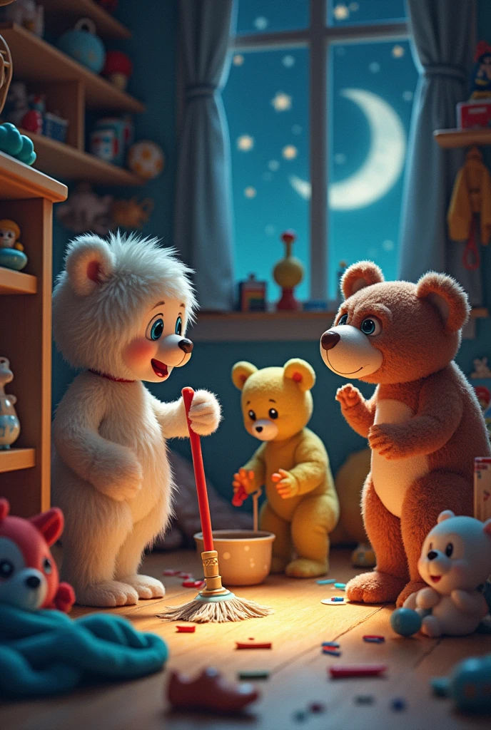 The Nightly Clean-Up: Timmy’s toys help him clean his room each night, and they develop their own routines.