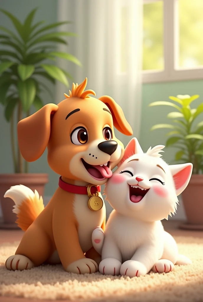 create image of a more happier dog and cat together white cat