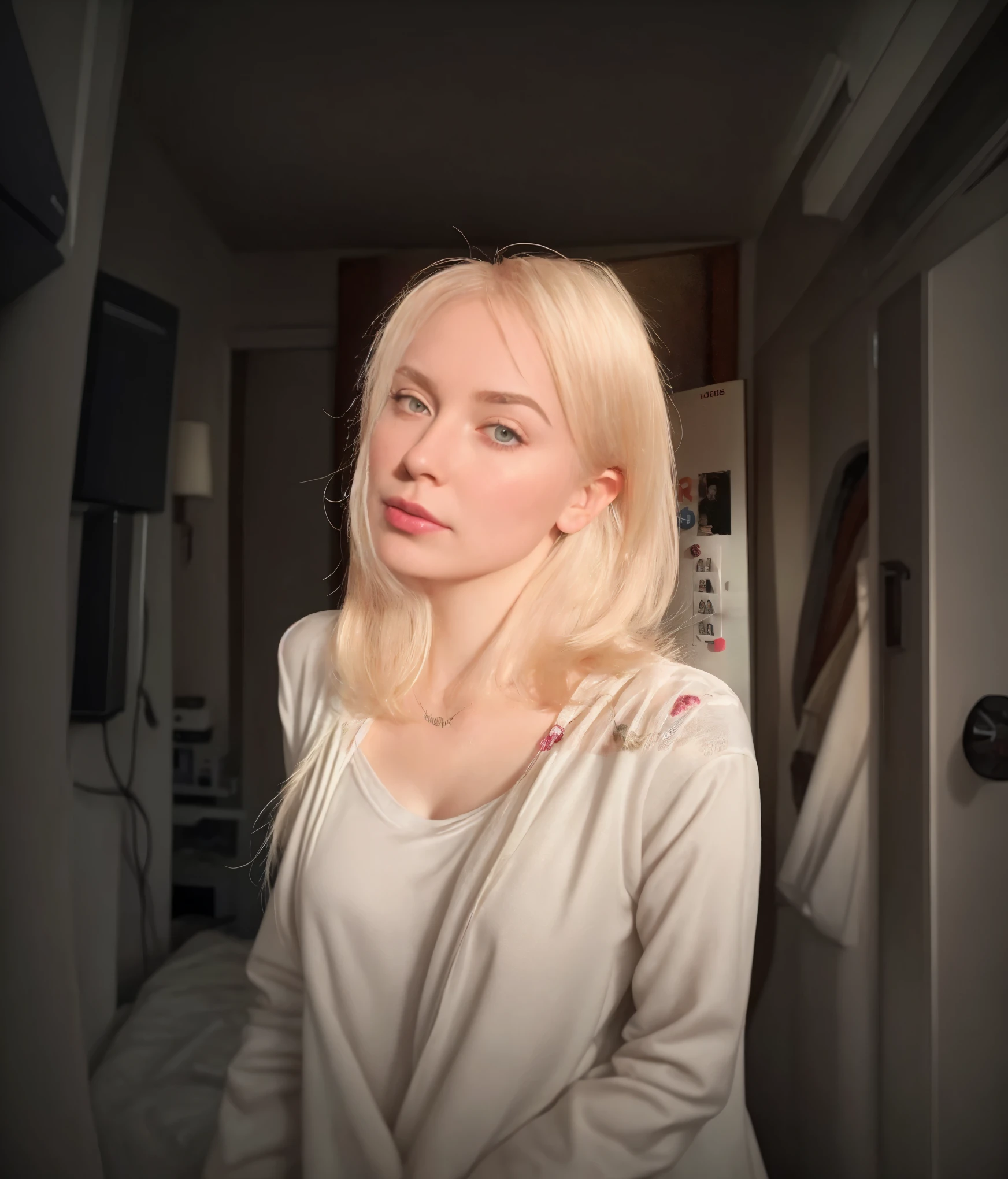 Beautiful woman is in her room, her room is gaming style
