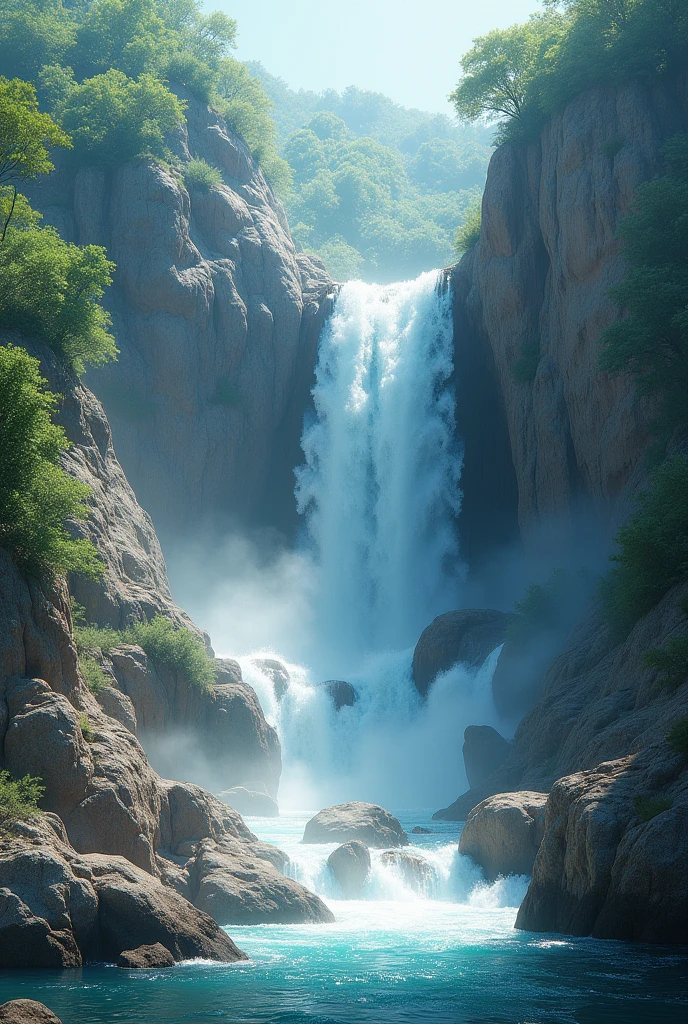 A picture of a waterfall flowing over beautiful rocks.
