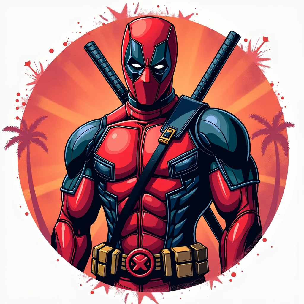Design circular, t-shirt designer, 2d ilustration deadpool