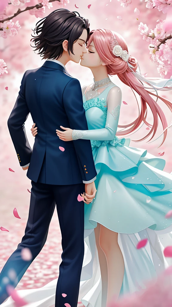 dream colors,tmasterpiece,the detail,film effect,Rich in color,((A couple)),Embrace each other,((((In kissing)))),Petals rained down,Blooming with flowers,blurryforeground,Depth of field effect,A half body,lamplight,a warm color palette,having fun,is shy