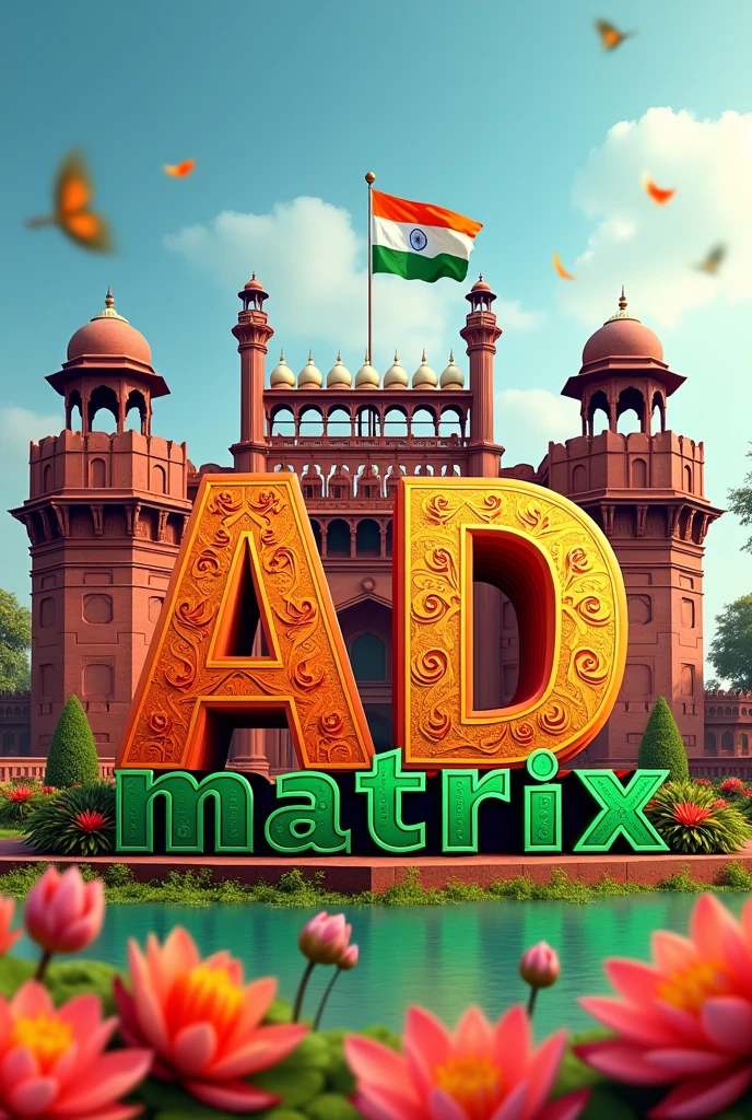 77th Independence Day Art In Front Of Red Fort With architecture details And Write ‘AD Matrix’ there in 3D