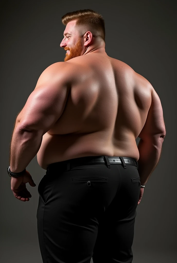 One Man, muscular, jocks, athletic, ginger, wearing suit vest clothes, big butt, huge ass, comically massive ass, bubblebutt, thick, thicc, thick ass, thick legs, thick thighs, huge butt cheeks, ass huge, showing butt to camera, smiling, looking back at camera, big booty, man booty, men with huge butts, men in suit vest clothes, showing off ass, absolutely massive butt, enormous ass cheeks in suit vest pants, full ass, wide ass, round ass, tight suit vest  pants, abnormally huge butt, unrealistically massive ass, Giant butt cheeks, giant butt, giant ass, dark dress pants, button down shirt, men, bodyguard, suit vest black, gay, fight some thiefs, suit vest black, night