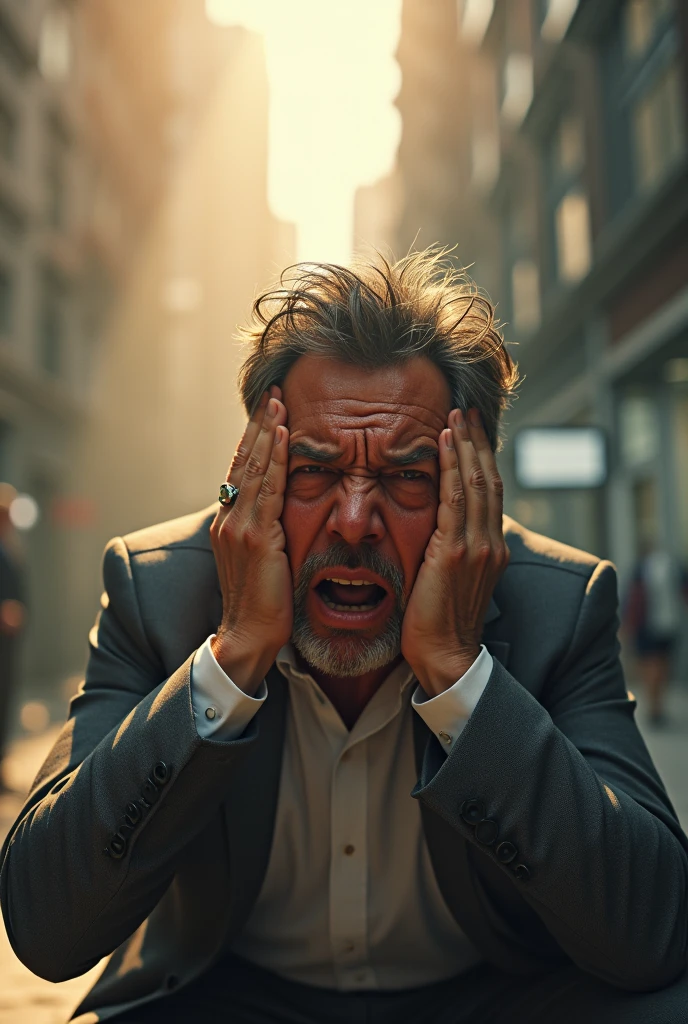Make a man scared,crying at work,under the hot sun