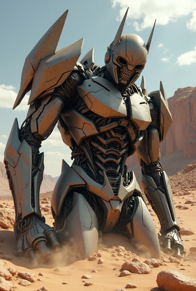 Create real megatron broken abandoned in the desert 