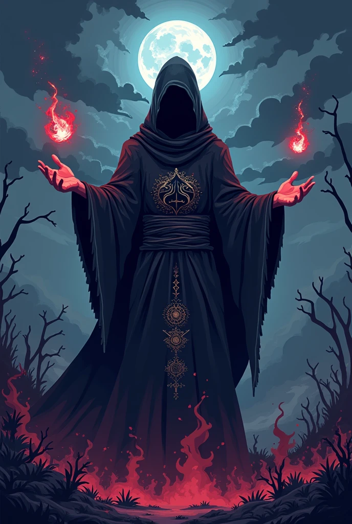 Create the main character with dark powers of tarot deck in a video game in 2D using pixel art style 64x64