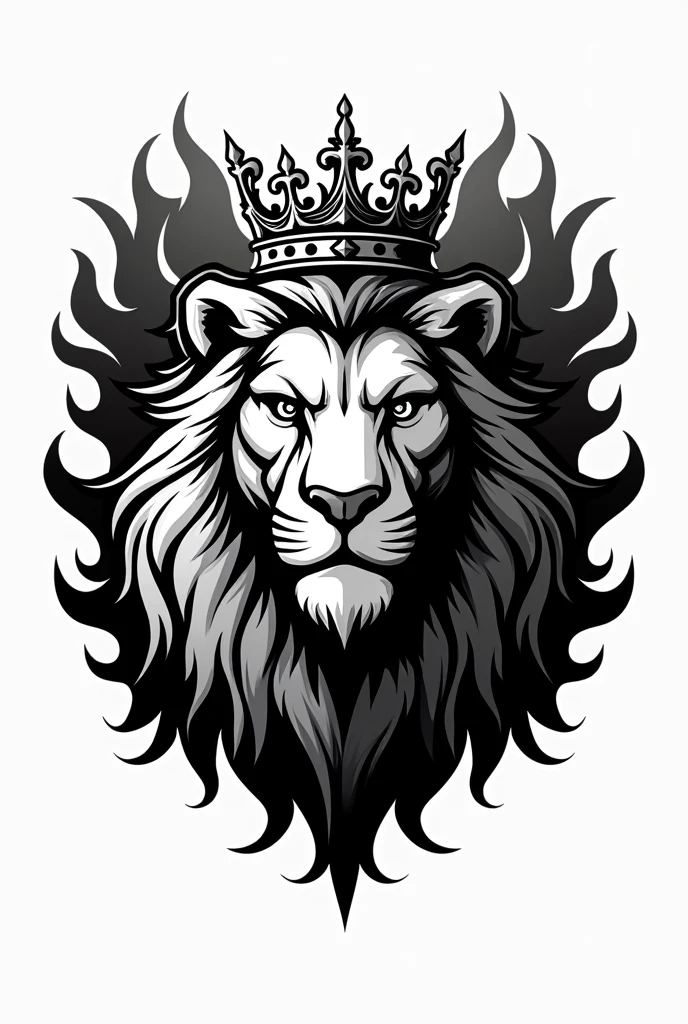 Make a square logo combining a lion's head with a crown and fire with the phrase “Fire s” in black and white