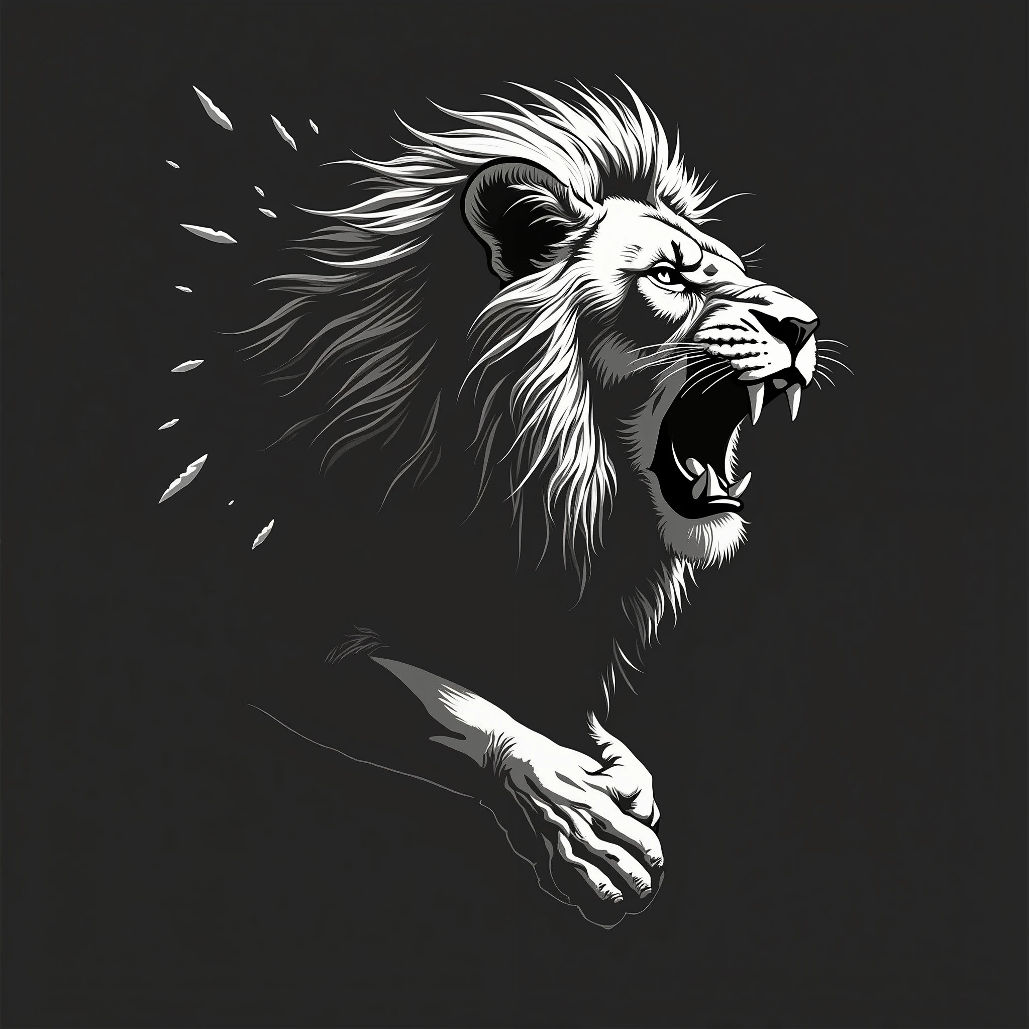 Motivational Image of a Lion Trying his last energy and his last opportunity to reach to the top, Minimalistic, black and white theme, with the text "One Last Shot"