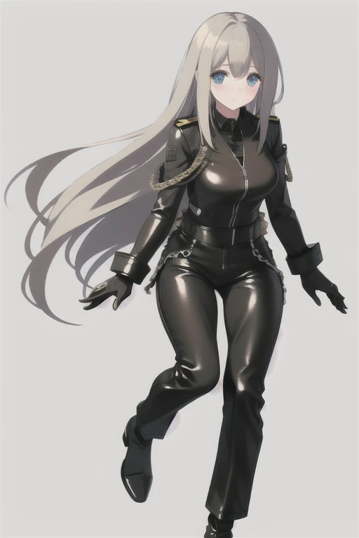 lexington \(warship girls r\),((masterpiece)),(((best quality))),((ultra-detailed)),((illustration)),((disheveled hair)),((frills)),black leather rider jacket, office in the dark, Fingertips of black leather gloves on both hands, wearing black leather gloves, sitting in a black leather chair、 Japanese female new employee (black leather gloves cover both hands) (The angle is horizontal)、black leather leather pants, black leather black leather pants, black leather skinny pants、Long black leather boots on both feet、 ((He wears black leather gloves on his hands))Full body photo, full body shot full body full body leather suit, ☺If you turn in this direction。wearing black leather gloves, wearing black leather gloves, wearing black leather gloves, wearing black leather gloves, wearing black leather gloves, wearing black leather gloves,Blue eyes with highlights,flaxen long hair(delicate eyes),