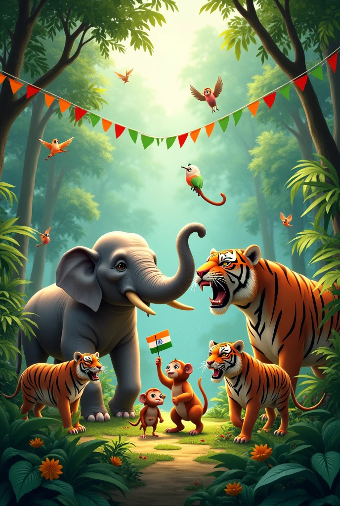 baground jungle happy independence day ka massage aata hai all animals ke bich apr