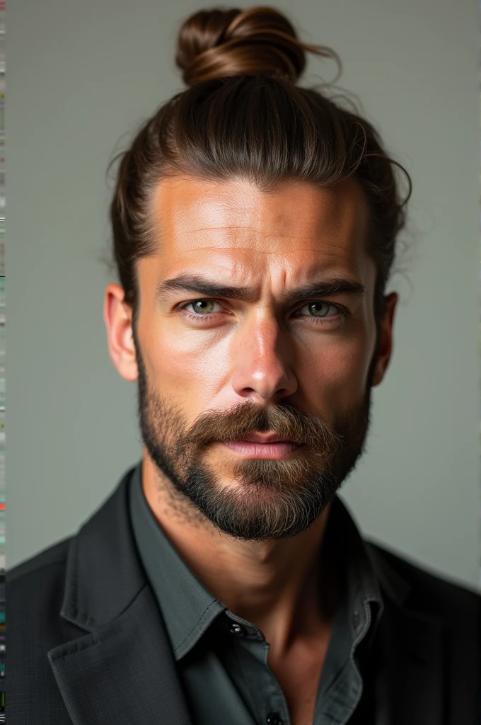 Tall man, skin fair, Light brown bun hair, clean eyes, Prominent nose, big mouth,
sem beard, Italian descent
