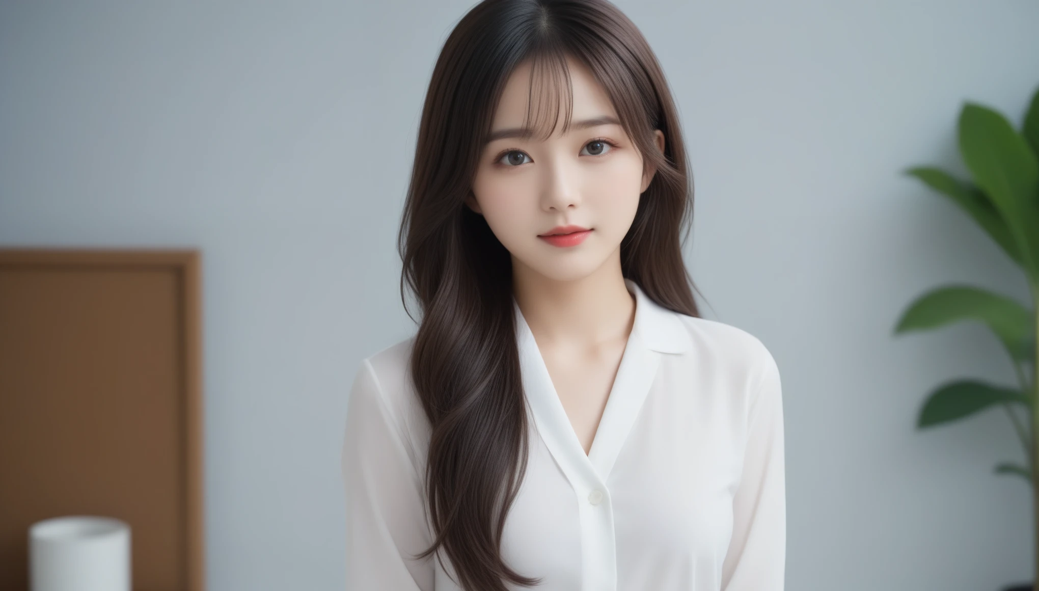 8k, Ultra-high resolution, Highest quality, masterpiece, 三分割法によるphotograph,Surreal, photograph, 1 Girl, (16 years old:1.3), pretty girl, Cute Face, 細部までBeautiful Eyes, 細かくdetailedに,masterpiece,One Girl:1.2,Japanese female announcer,close up,smile,Black Hair,Loose curly hair, (Beautiful attention to detail),Subtle details, detailedな顔, smile,Attractive girl,(女の子のポートレートphotograph:1.4),(Photorealistic images:1.4),Fantasy art,Gray background,(Beautiful Face:1.4),Beautiful and attractive eyes、Beautiful Eyes、(Tight waist:1.4)、(Beautiful girl with perfect body proportions:1.4),Red lips,Looking at the audience,(((Ideal body type))),A-cup small breasts :2,、Portraiture:2、Perfect Anatomy、鮮明なdetailed、detailed,Fashion magazine cover,Thin lips,完璧でBeautiful Face ,完璧でCute Face, Skin with attention to detail, Perfect limbs、Narrow waist,Surreal,Light and shadow,stage lights