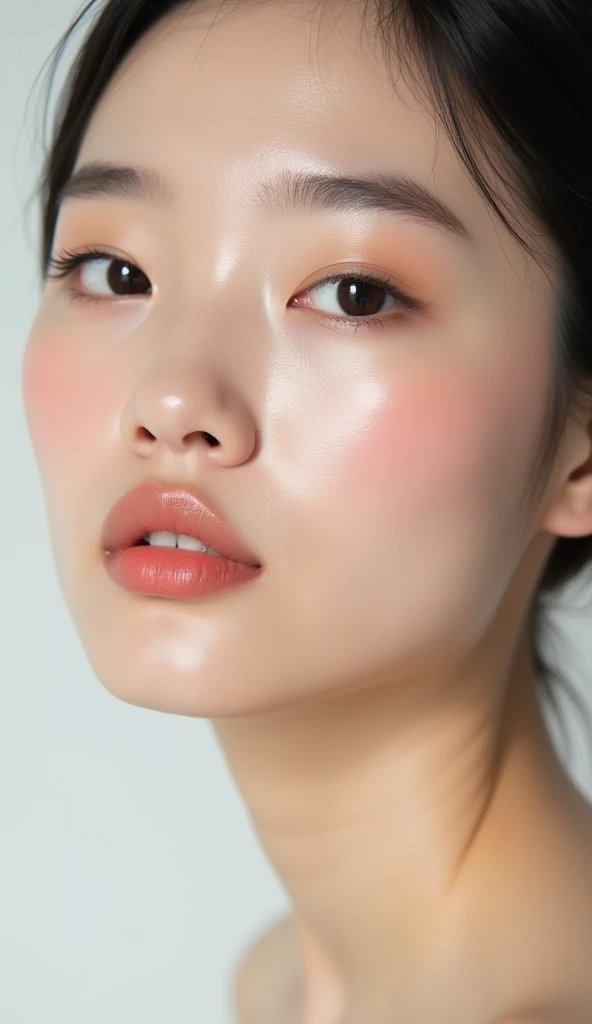 (highest quality、Tabletop、8k、Best image quality、Award-winning works)、(Face close-up:1.1)、(Pure white background:1.2)、nude、Closed lips、Perfect beautiful face、Shiny beautiful skin、Perfect Makeup