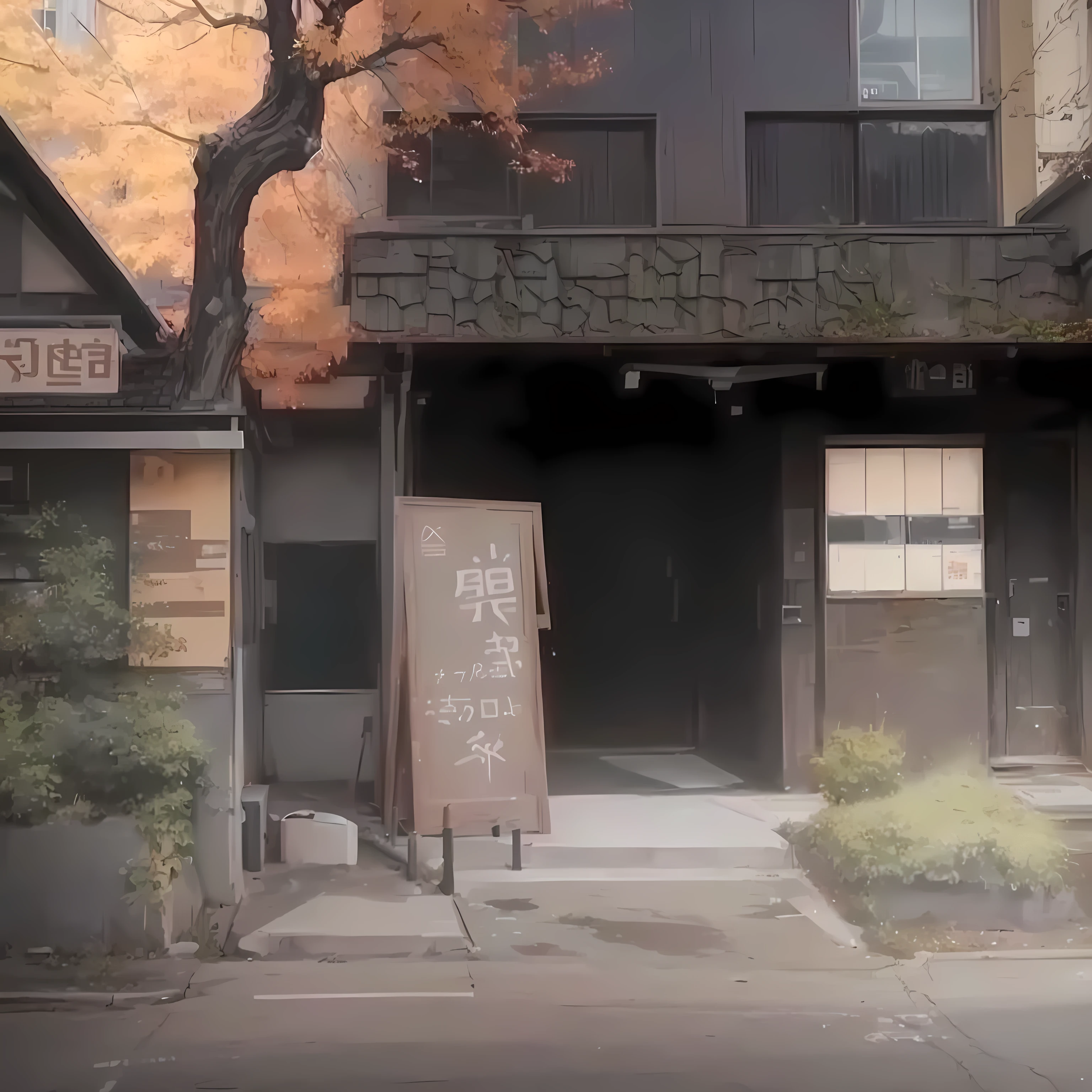Here is a photo of the sign in front of the building., anime Background Art, Painted in an anime artist's studio, Created by Anime Painter Studio, Background Art, Random background scenes, Anime Background, Inspired by Ryuko Kawabata, by Kamisaka Sekka, Japan Streets, Anime scenery concept art, Background Artwork, by Kamaguruka