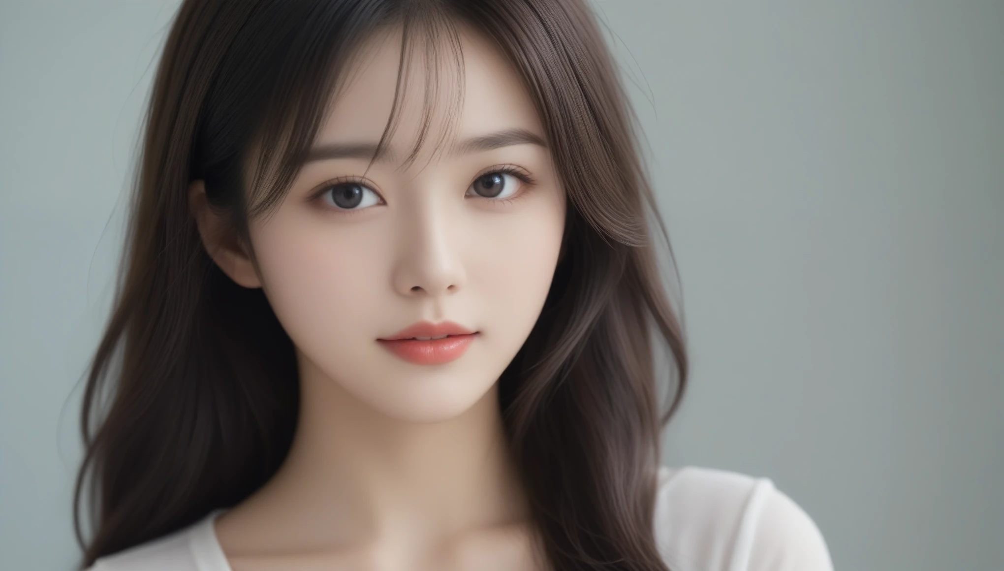8k, Ultra-high resolution, Highest quality, masterpiece, 三分割法によるphotograph,Surreal, photograph, 1 Girl, (16 years old:1.3), pretty girl, Cute Face, 細部までBeautiful Eyes, 細かくdetailedに,masterpiece,One Girl:1.2,Japanese female announcer,close up,smile,Black Hair,Loose curly hair, (Beautiful attention to detail),Subtle details, detailedな顔, smile,Attractive girl,(女の子のポートレートphotograph:1.4),(Photorealistic images:1.4),Fantasy art,Gray background,(Beautiful Face:1.4),Beautiful and attractive eyes、Beautiful Eyes、(Tight waist:1.4)、(Beautiful girl with perfect body proportions:1.4),Red lips,Looking at the audience,(((Ideal body type))),A-cup small breasts :2,、Portraiture:2、Perfect Anatomy、鮮明なdetailed、detailed,Fashion magazine cover,Thin lips,完璧でBeautiful Face ,完璧でCute Face, Skin with attention to detail, Perfect limbs、Narrow waist,Surreal,Light and shadow,stage lights