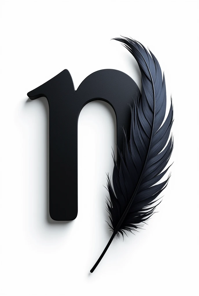 letter "n", in lowercase, with raven feathers, and white background
