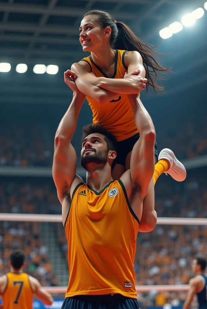 Male volleyball player lifting his teammate