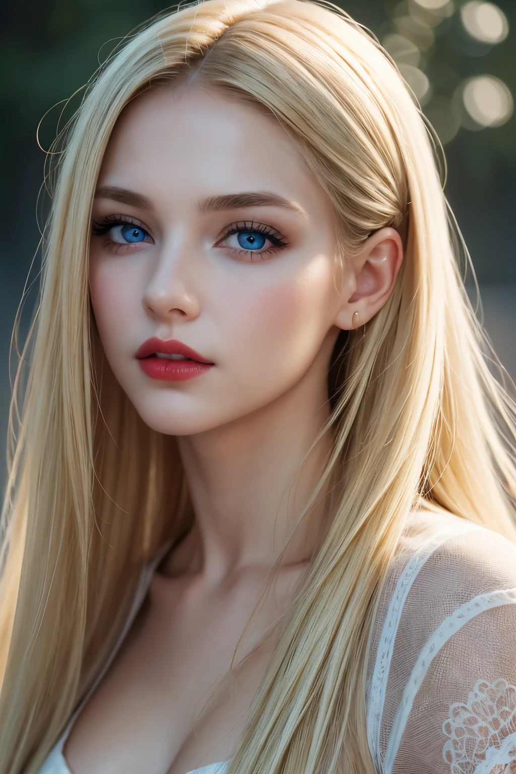 1 girl, face only, blonde hair, long hair, blue eyes, (detailed eyes), (beautiful detailed face:1.0), (realistic), single focus, single background, female focus, Portrait, (masterpiece:1.0), (best quality:1.0), (8k wallpaper:1.0), red lips, perfect nose,