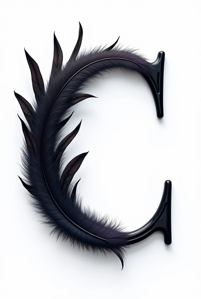 letter "c", in lowercase, with raven feathers throughout the letter, and white background
