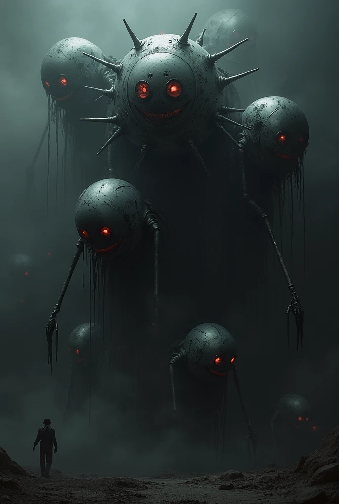 Create an image of N of murder drones consumed by Pibby's darkness