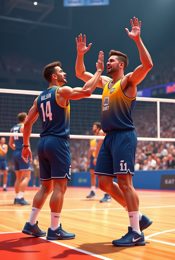 Male volleyball player celebrating his male teammate