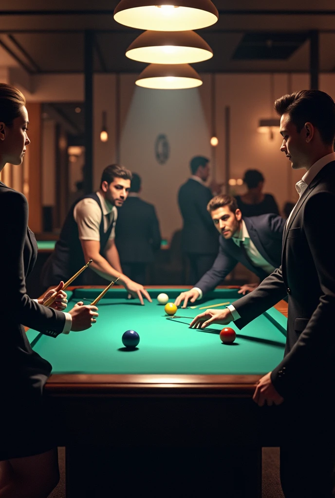 Billiards in a modern bar with lights

