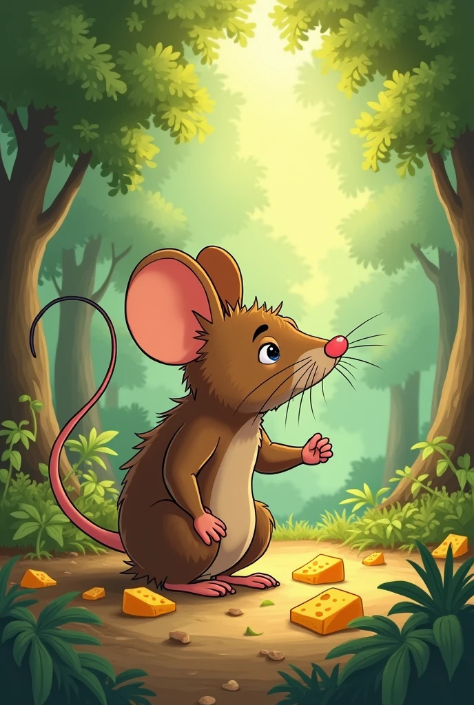 Illustration for a story about:
mouse called Rato who lived in a beautiful forest full of friends. Rato loved to play, explore and eat delicious cheeses. However, There was something he liked even more: save!