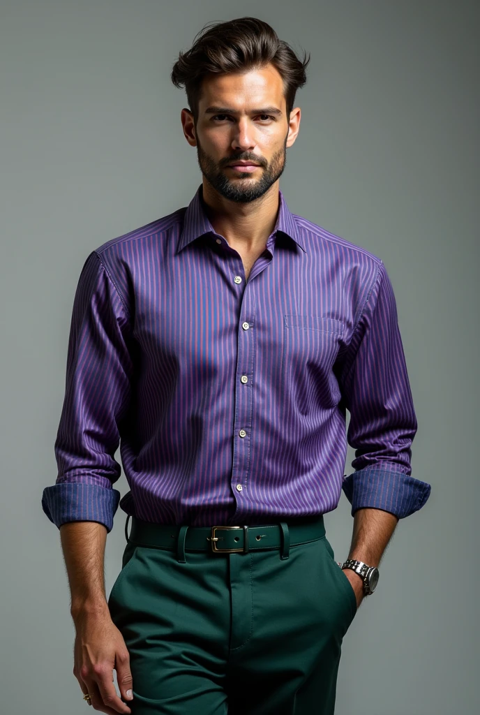 Men's purple and green striped blouse