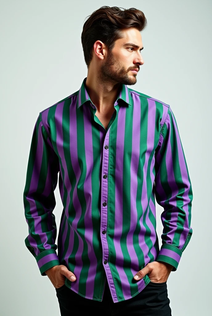 Men's purple and green striped blouse