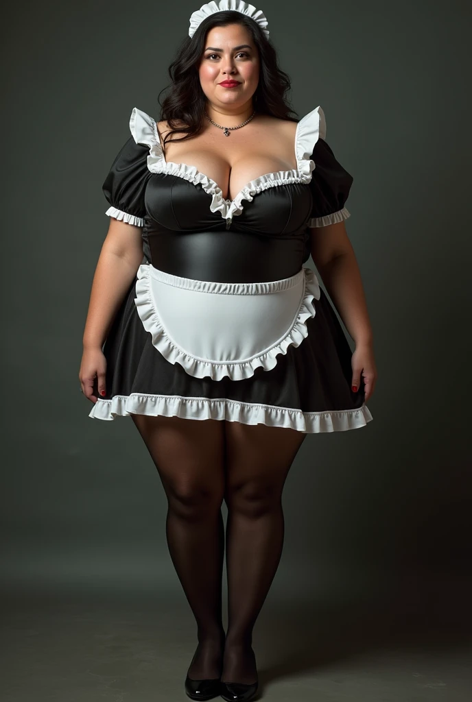 A picture of a Harry Potter woman with a dd size breast and a giant butt in an extremely tight maid outfit