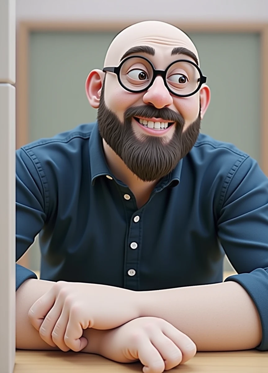 Cartoon character of a man in black glasses and blue shirt, an animated character, stylized character, animation style rendering, 3d stylized, Arnold Maya rendering, Stylized 3D rendering, toon render screenshot, 3d character, 3d character, Stylized 3D rendering, 3D character rendering, cartoon character, Personagem de close up, character posing, (Pixar-style) (master part:1.2) (bokeh) (best qualityer) (skin detailed) (detailed texture) (8k) (Argilla) (cinematic lighting) (sharp focus,Sit down and lift your upper body