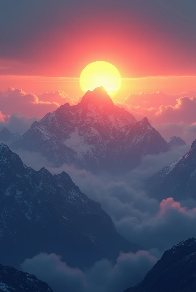 Generate a sun rise that showed above a mountain.