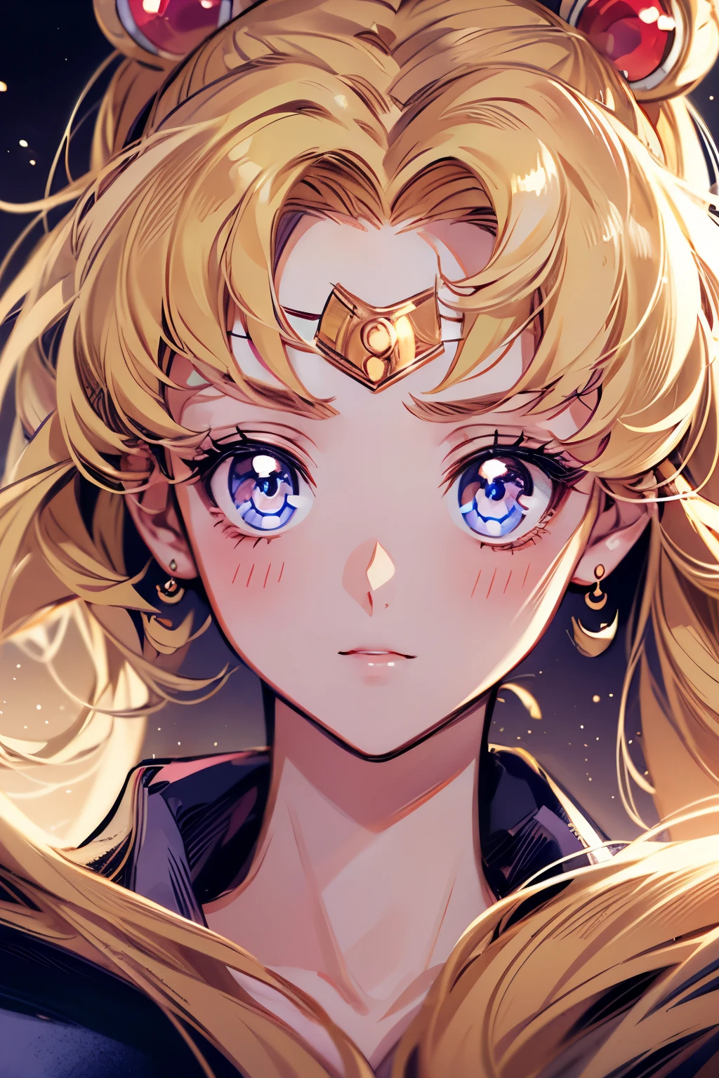 Sailor Moon, 1 Girl, Blonde Hair, Long Hair, Blue Eyes, Detailed Eyes, Single Focus, Single Background, Female Focus, Usagi Tsukino, Portrait,, (Masterpiece:1.0), (Best Quality:1.0 ), (8k Wallpaper:1.0), (Detailed Beautiful Face:1.0), (Detailed Eyes), Deep Eyes, Looking At Viewer,