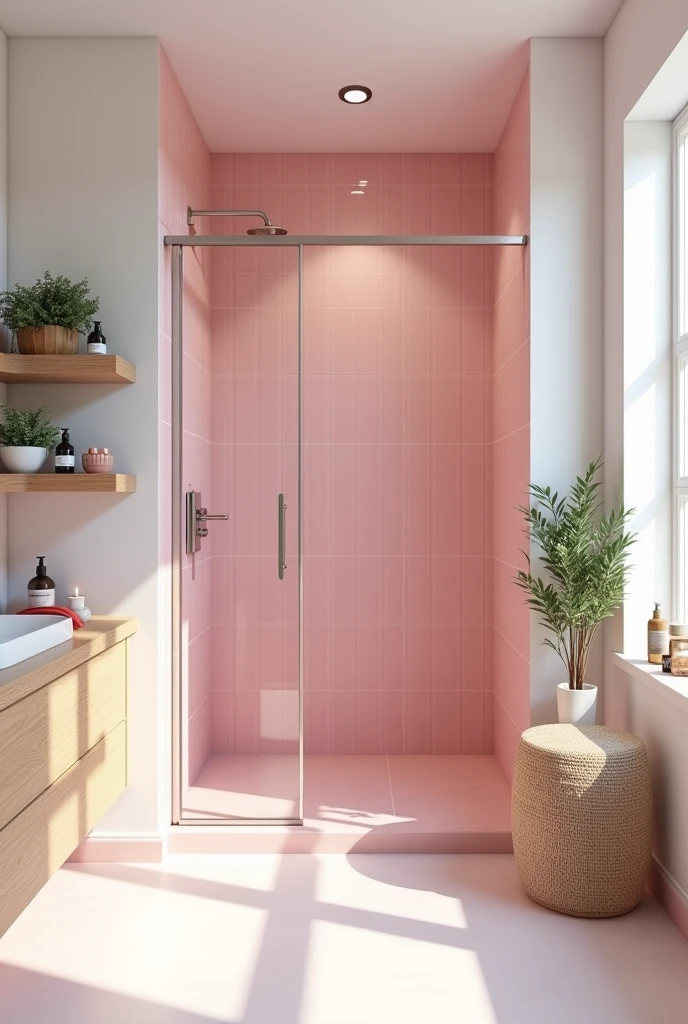 bathroom shower pink shelf