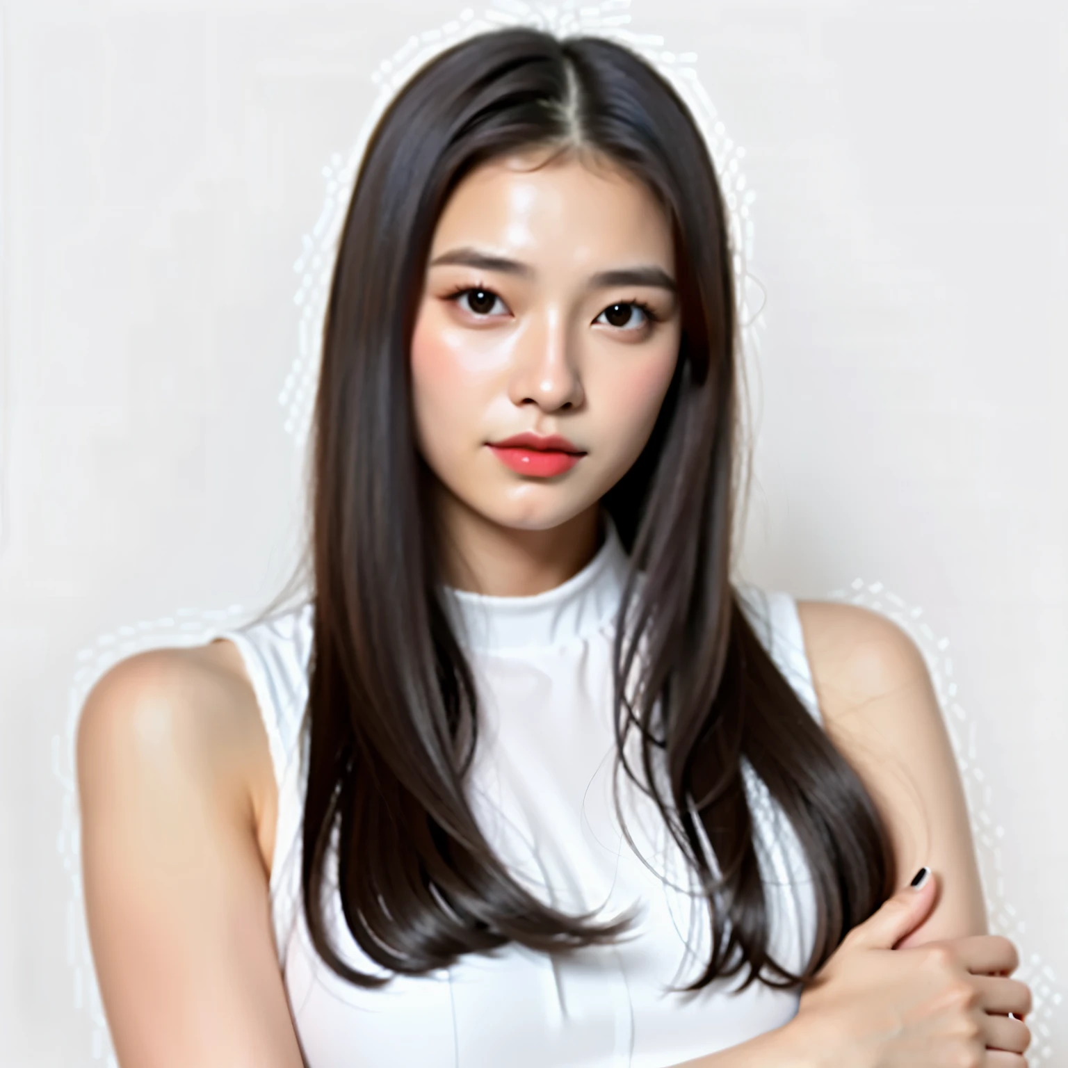 (masterpiece,best quality:1.4),(8k,raw photo,photo realistic:1.2),shiny skin,detailed skin,detailed face,detailed eyes, ( masterpiece , ultra Detailed ) , (((photo reality))), (((photo))), (((real))), (((solo))), (((photo reality))), (((photo))), (((real))), araffe asian woman with long black hair and a white top, hwang se - on, jaeyeon nam, heonhwa choe, lee ji - eun, lee ji-eun, gongbi, park ji-min, xision wu, jia, korean idol, krystal, korean girl, pick wu, sha xi, kimi takemura, li zixin