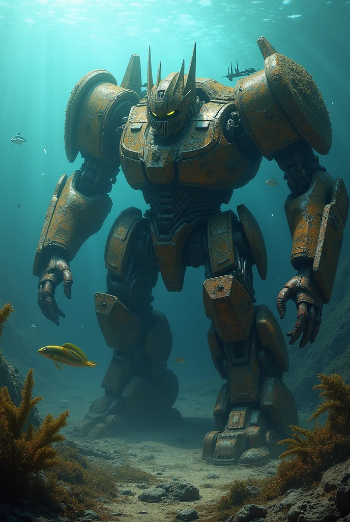 Create realistic transformers abandoned in the sea