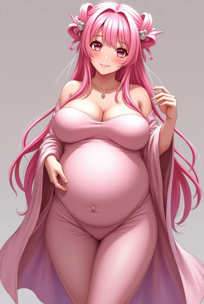 score_9, score_8_up, score_7_up, score_6_up, BREAK source_fate, medusa rider, pink hair, pink eyes, 1girl, completely nude, huge breasts, lips, mature female, naked, naughty face, dark nipples, pregnant, presenting, pussy, sexually suggestive, simple background, solo, standing, thighs, uncensored, upper body