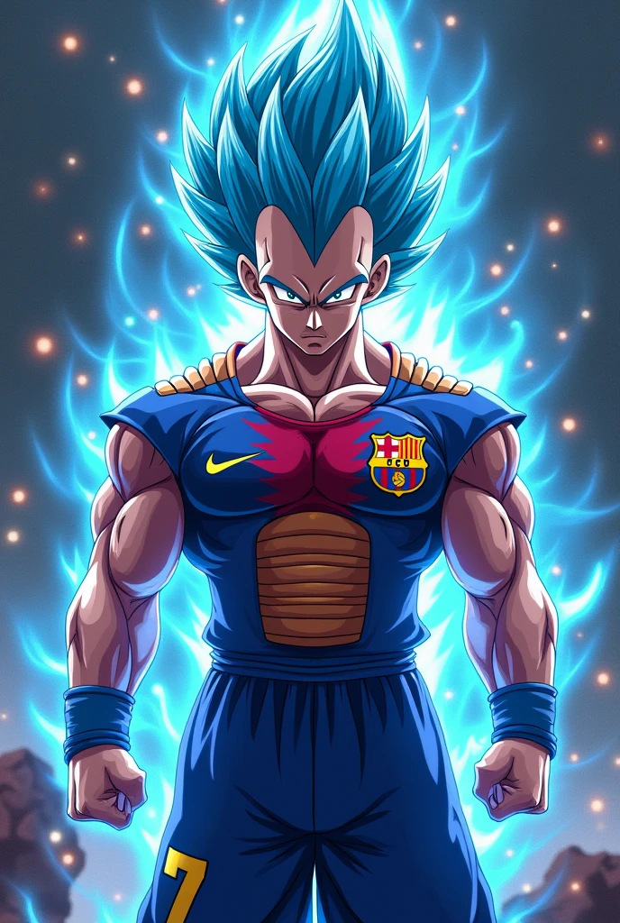 Vegeta super Saiyan Blue with a Barcelona jersey