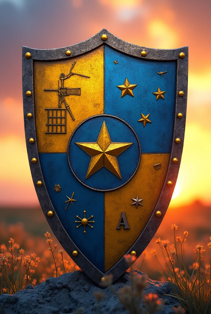 A shield that describes who I am, that wears blue yellow color, Taylor Swift stuff, mathematics, fun, empathy, Sunsets and a future teacher
 
