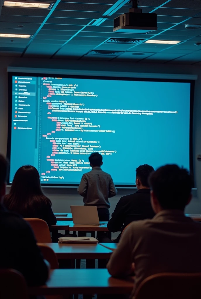 There are several Chinese students learning Java,Discussion on the big screen、Writing Java Code