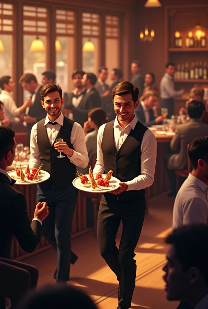 Waiters in a bar giving good service