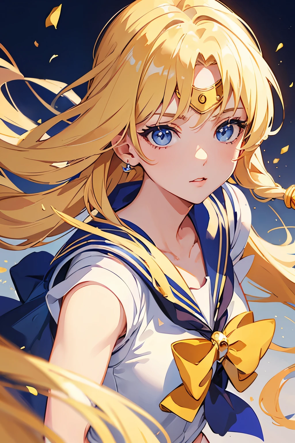 Sailor Moon, 1 Girl, Blonde Hair, Long Hair, Blue Eyes, Detailed Eyes, Single Focus, Single Background, Female Focus, Usagi Tsukino, Portrait,, (Masterpiece:1.0), (Best Quality:1.0 ), (8k Wallpaper:1.0), (Detailed Beautiful Face:1.0), (Detailed Eyes), Deep Eyes, Looking At Viewer,