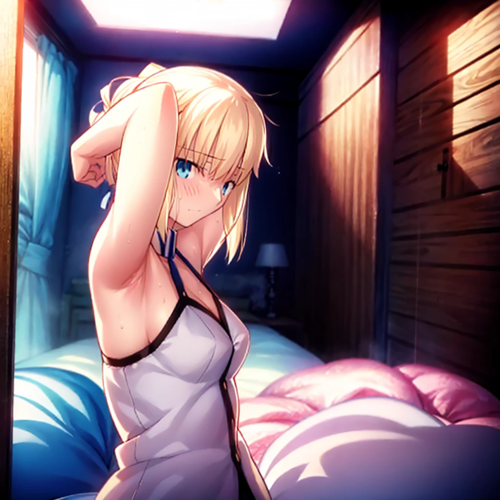 High resolution, 最high resolution,high resolution,{Things to know_f de stay night ufotable:1.15}, Rubio_ Best Quality, masterpiece, フルnude,Sweatだく,Blushing,smile,Armpitアップ,Sweat,Armpitを広げて見せている,bed,Moist,Blonde,whole body,pubic hairあり,Love juice,Armpit,side,sideの下,Armpitの下,sideアップ,Sweatをかいている,sideSweat,Upper Body, 1 person,sideズーム,Armpitズーム,Armpitを見せつける,sideを見せつける,両Arms behind head,nude,Raise your arms, Inner cavity reflection,whole body,Two arms,Alone,sexy,1 personだけ,Looking at me,膣からsemenが垂れている,front,pubic hair,Obscene lines,Ray tracing,Slender body,E Cup,Embarrassing,Armpit強調,side強調,ArmpitSweat,sideSweat,Wet Skin,Open your mouth,Noise Reduction,((Place your hands behind your head)),Emphasis on the crotch,Chest Enhancement,stage,Perfect lighting,体をfront,Look up,looking at the camera,真front,I don't want to go away.,体をfront,両Raise your arms,両Arms behind head,Embarrassing,Hands behind head,Hotel Rooms,bedの上,全naked,naked,膣からsemenが垂れている,bedに横たわる,,フルnude,オイルを塗ったテカテカのsideの下を見せる、オイルを塗った光沢のあるsideの下:1.30、Surreal、sideの下、オイルを塗った光沢のあるsideの下:1.30、光沢のあるsideの下、オイルを塗ったぬるぬのsideの下:1.30、ぬるぬるした光沢のあるsideの下:1.20、明るく詳細なsideの下、sideの下の細かいシワ:1.7、リアルなsideのシワ:1.7、sideの下を照らす光:1.4、side毛穴の細部まで), Armpit見せポーズ,side見せポーズ,Nipples,Nipplesが立っている,No clothes,素っnaked,Armpitアップ,sideアップ,NaughtyなArmpit,Naughtyなside,Sweat,Naughty,Arms behind head,Armpitを広げる,sideを広げる,Embarrassed look,Love juiceが垂れている,NaughtyなPussy,体をfrontへ,pubic hairが生えている,pubic hair,semen,semenまみれ,Naughtyな体,Naughtyな身体,NaughtyなPussy,Naughtyなgenital,genital,NaughtyなPussy,Naughtyなnaked,Naughtyなnaked体,Naughtyな肉体,Naughtyなボディー,恥ずかしそうにArmpitを見せている,恥ずかしそうにsideを見せている,lotion,lotionまみれ,Vaginal fluid,Vaginal fluidが垂れている,Love juice,Love juiceが垂れている,semenでベタベタ,Sticky with semen,Sperm,Spermまみれ,Spermでベタベタ,Pussy,Pussyを見せつける,Pussy,Pussyを見せつける,Embarrassed look,Groinにタトゥー,Groin,View your viewers,genital,女genital,湿ったArmpit,湿ったside,smile,4K,（8k）,Noise Reduction,Place your hands behind your head,Emphasis on the crotch,((Place your hands behind your head)),(Shiny, oily skin), Raise the hand, (Raise your arms above your head:1.5), Put your arms behind your head, sideの下, (sideの下 into viewer's face:1.5), (View your viewers:1.5), Raise the hand,蒸れたArmpit,蒸れたside, sideの下を露出させる,Armpitの下を露出させる,両手を頭に当ててbedに座わる,蒸れたArmpit,蒸れたside,Artoria Pendragon