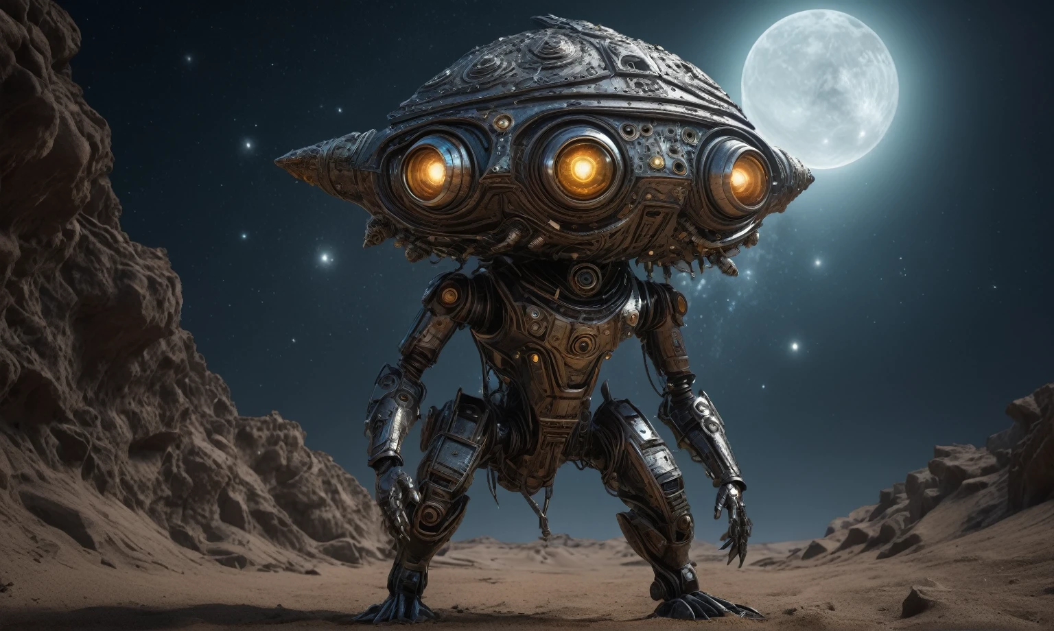 full body length shot,nerd graphite  Alien Entity,native africa slave ,azctec Finnish Lapland,Cinematic,soft colors, Technicolor,natural skin textures, hyper realism, hyper detailed,Extremely detailed,High contrast,Masterpiece,Realistic,Ultra Detailed, intricate details,realistic humid leather,extremely intricate details,Epic Realistic, cinematic style, irina yermolova,high contrast,hdr,extremely detailed, [deep night landscape],masterpiece, intricate details, eyes extremely detailed, high detailed eyes,8k resolution,retina, Nikon Z9,Korea,orc,Egypt, Pisces, transition between two art styles,full body length, Double contact, X-ray, Creative, vivid light, fantasy, Abstract, Surrealism, super detailed, high resolution,insanity national folk wear,skin  almost translucent, gothic elements,Mestichino,Light particles,chaos,starfish's leather,"(The best lighting, dark, dramatic), terror.),(fish eyes, A Modern flat toon Crazy whit a Big ONE a Only Eye Robot USSR , and helmet Style, tongs in hands, Tv head, pinhead, camouflage Rusty, Ambient in a meteorite crater super detailed, 