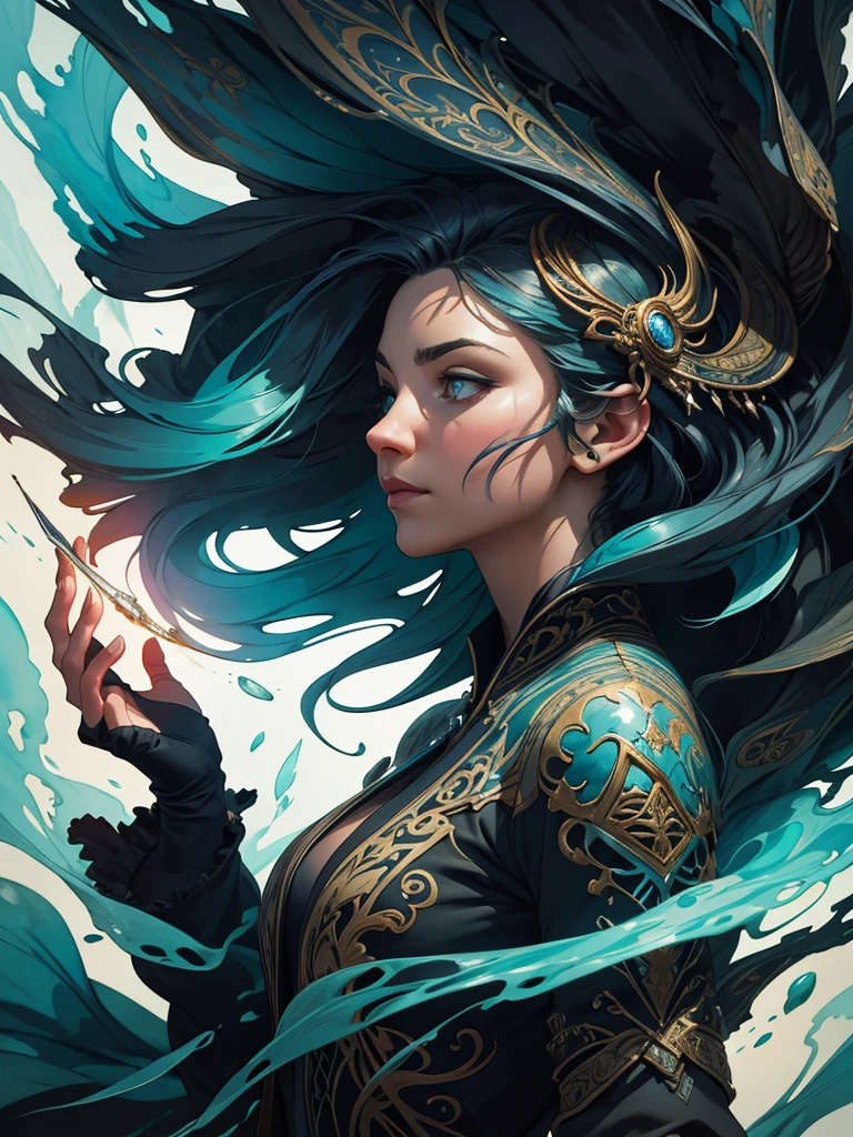 Colorful beautiful woman: Black ink flow: 8k resolution photorealistic masterpiece: by Aaron Horkey and Jeremy Mann: intricately detailed fluid gouache painting: by Jean Baptiste Mongue: calligraphy: acrylic: watercolor art, professional photography, natural lighting, volumetric lighting maximalist photoillustration: by marton bobzert: 8k resolution concept art intricately detailed, complex, elegant, expansive, fantastical, Dream Cather,
