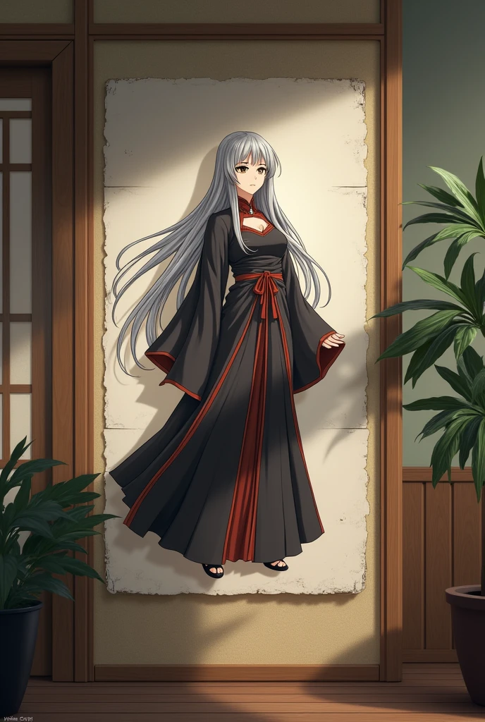 Make a picture of sakuna from justju kaisen pasted on a wall in a room that looks real 